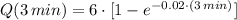 Q(3\,min) = 6\cdot [1-e^{-0.02\cdot (3\,min)}]