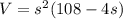 V= s^2(108-4s)