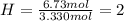 H=\frac{6.73mol}{3.330mol}=2