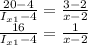 \frac{20-4}{I_x_1-4}=\frac{3-2}{x-2}  \\\frac{16}{I_x_1-4} =\frac{1}{x-2}