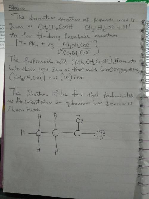 The pKa of propanoic acid (propionic acid), CH3CH2COOH, is 4.87. Consider an equilibrium mixture of
