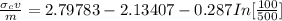 \frac{\sigma _cv}{m} = 2.79783 - 2.13407 - 0.287 In [\frac{100}{500}]