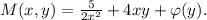 M (x, y) = \frac{5}{2x^2}+4xy +\varphi  (y).