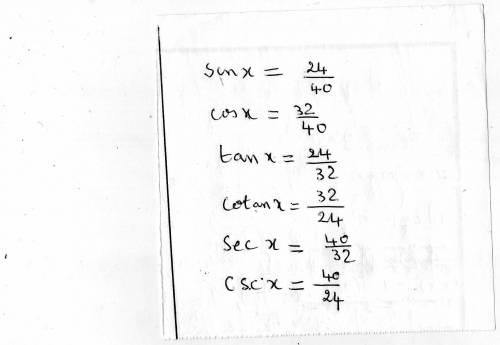 Find the values of the six trigonometric functions for angle G.