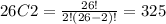 26C2=\frac{26!}{2!(26-2)!}=325