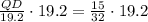 \frac{QD}{19.2}\cdot 19.2=\frac{15}{32}\cdot 19.2