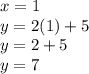 x=1\\y=2(1)+5\\y=2+5\\y=7