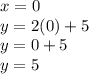 x=0\\y=2(0)+5\\y=0+5\\y=5