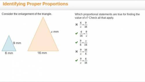 Consider the enlargement of the triangle. A smaller triangle with side lengths 9 millimeters and 6 m
