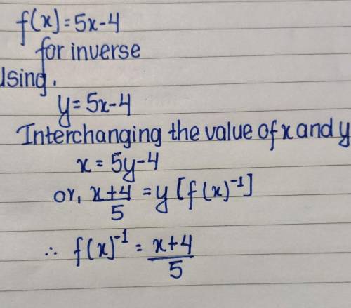 2. Find the inverse function of f(x) = 5x-4. Show your work.