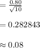 =\frac{0.80}{\sqrt{10}}\\\\=0.282843\\\\\approx 0.08