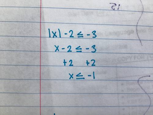 Which of the following is the solution to |x|-2 ≤ -3 ?