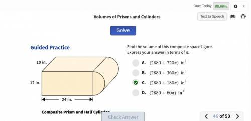 Find the volume of this composite space figure express your answers in terms of pi edit: its (2880 +