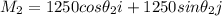 M_{2} =  1250 cos \theta_2 i + 1250 sin \theta_2 j\\