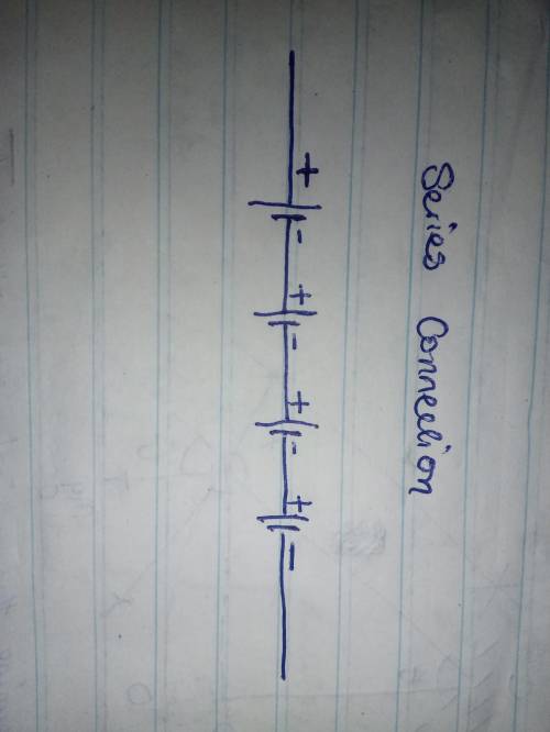 How do I draw a four-cell battery with the cells connected in series with each other?