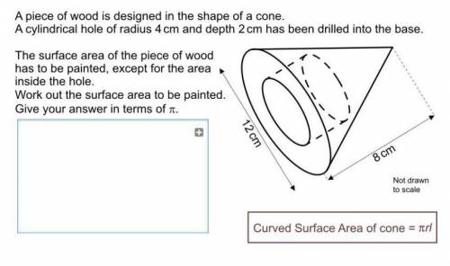 A piece of wood is designed in the shape of a cone. A cylindrical hole of radius 4cm and 2cm has bee