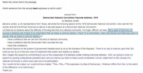 Which sentence from the excerpt best expresses a call for unity? Democratic national convention keyn