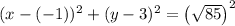 (x-(-1))^2+(y-3)^2=\left(\sqrt{85}\right )^2
