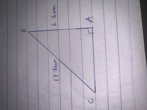 A, B & C form a triangle where  ∠BAC = 90°. AB = 6.6 mm and BC = 17.8 mm.  Find the length of AC