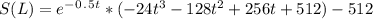 S ( L ) = e^-^0^.^5^t* ( -24t^3   -128t^2+ 256t + 512) - 512  \\