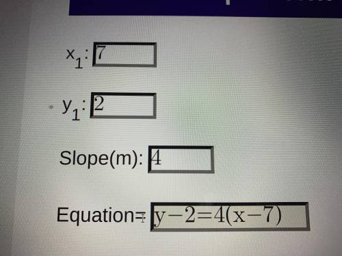 Which equation describes the line with slope 4 that contains the point (7, 2) ?