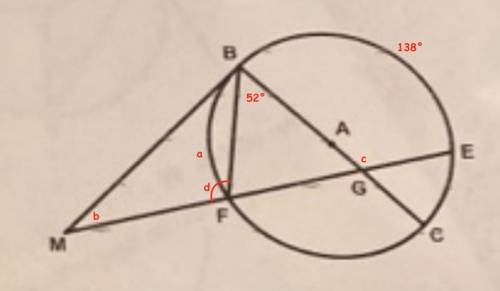 In the diagram shown of circle A, tangent MB is drawn along with chords BAC and BF . Secant MFE inte