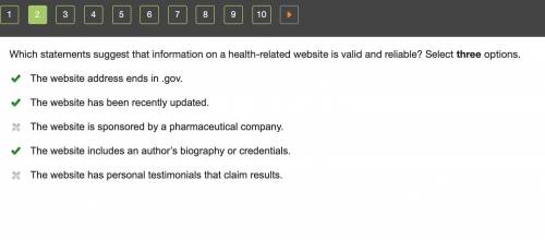 Which statements suggest that information on a health-related website is valid and reliable? Select