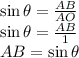 \sin \theta =\frac{AB}{AO}\\\sin \theta =\frac{AB}{1}\\AB=\sin \theta