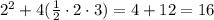 2^2+4(\frac{1}{2}\cdot  2\cdot 3)=4+12=16
