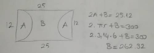 A rectangular piece of paper with length 25 cm and width 12 cm has two semicircles cut out of it, as