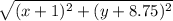 \sqrt{(x + 1)^2 + (y + 8.75)^2}