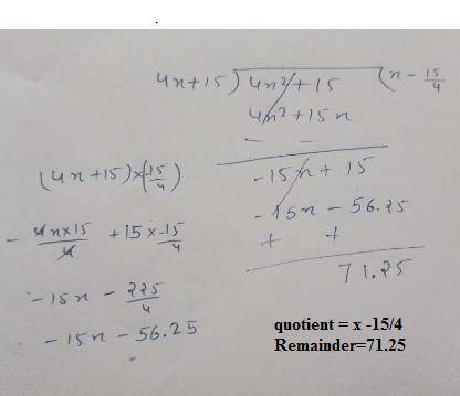 What is the quotient? 4x2 + 15 + 4x + 15 + 4x2 + 15 + 4x + 15 +