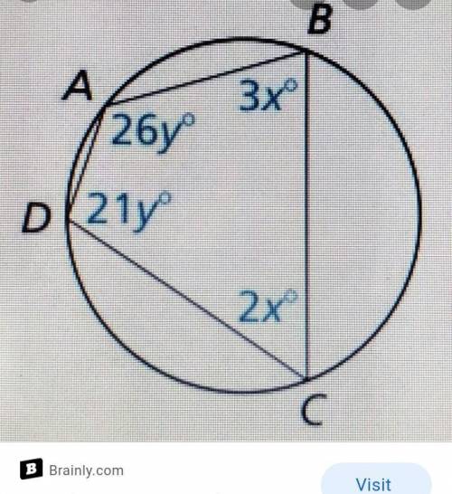 Solve for the variables. if a quadrilateral is inscribed in a circle, it's opposite angles are suppl