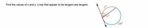 Find the values of x and y. lines that appear to be tangent are tangent