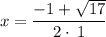 $x=\frac{-1+\sqrt{17}}{2\cdot \:1}$