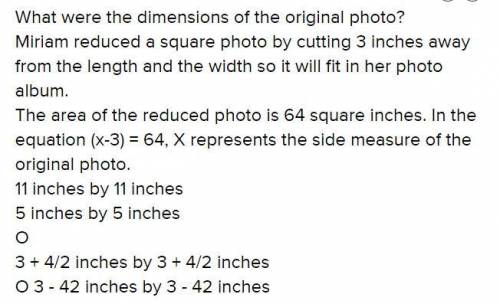 What were the dimensions of the original photo? O 11 inches by 11 inches 5 inches by 5 inches 3 + 4/