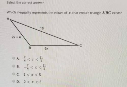Which inequality represents the values of X that insure triangle ABC exists