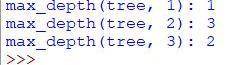 Write the recursive function max_depth; it is passed a binary (any binary tree, not necessarily a bi