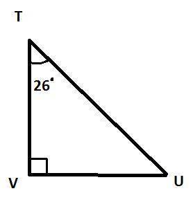 In ΔTUV, the measure of ∠V=90°, the measure of ∠T=26°, and VT = 83 feet. Find the length of UV to th