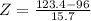 Z = \frac{123.4 - 96}{15.7}