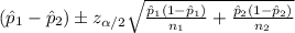 (\hat p_1 -\hat p_2) \pm z_{\alpha/2}\sqrt{\frac{\hat p_1 (1-\hat p_1)}{n_1} +\frac{\hat p_2 (1-\hat p_2)}{n_2}}