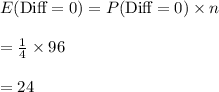 E(\text{Diff}=0)=P(\text{Diff}=0)\times n\\\\=\frac{1}{4}\times 96\\\\=24
