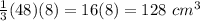 \frac{1}{3}(48)(8)=16(8)=128\,\,cm^3