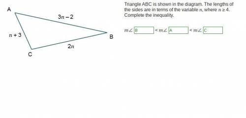 A Triangle ABC is shown in the diagram. The lengths of the sides are in terms of the variable n, whe