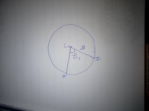 In circle J with m \angle HJK= 92m∠HJK=92 and HJ=9HJ=9 units find area of sector HJK. Round to the n