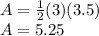A=\frac{1}{2} (3)(3.5)\\A=5.25