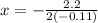 x=-\frac{2.2}{2(-0.11)}