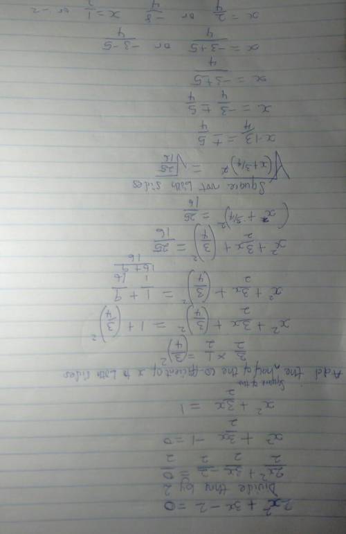 Rewrite the function by completing the square. f(x)= 2x^{2}+3x-2 PLEASE HELP if you can do this, can