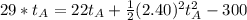 29 * t_A = 22t_A  + \frac{1}{2} (2.40)^2 t_A^2 - 300