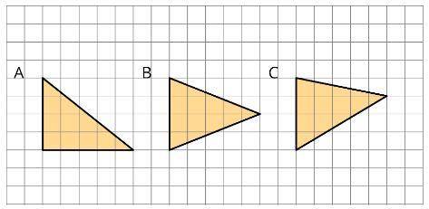 Three triangles are shown on the centimetre grid. A,B,C. A\ Which triangle has the largest area? b\